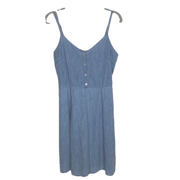 Gap Womens S chambray flared sundress button bodice smocked Cottage Cowgirl Boho - Picture 1 of 8